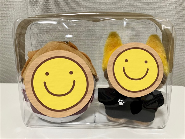 ダイソーのぬいポーチにふわころりんとちみけもを入れている様子。