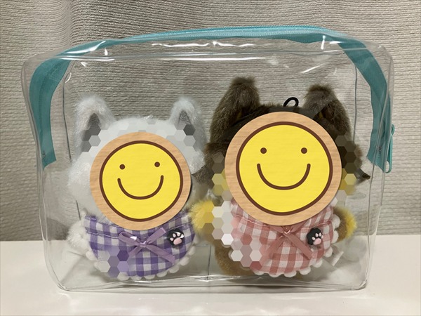 100均ダイソーのポーチにちみけも2体を収納している画像。