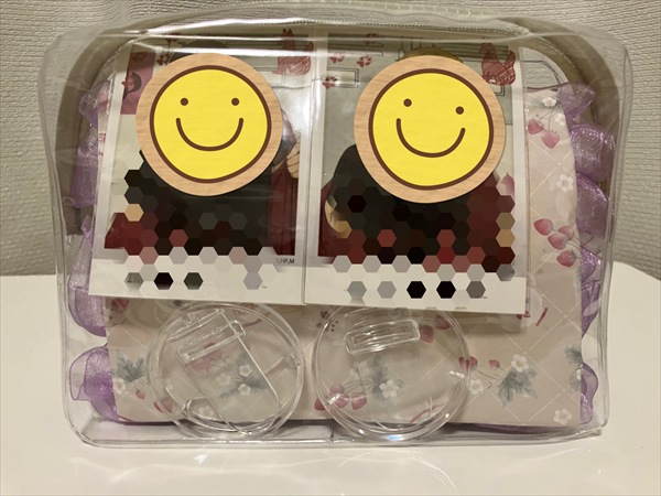 100均ダイソーポーチにぬいを入れている後ろ側。ぬいスタンドと推しのカードも持ち運べる